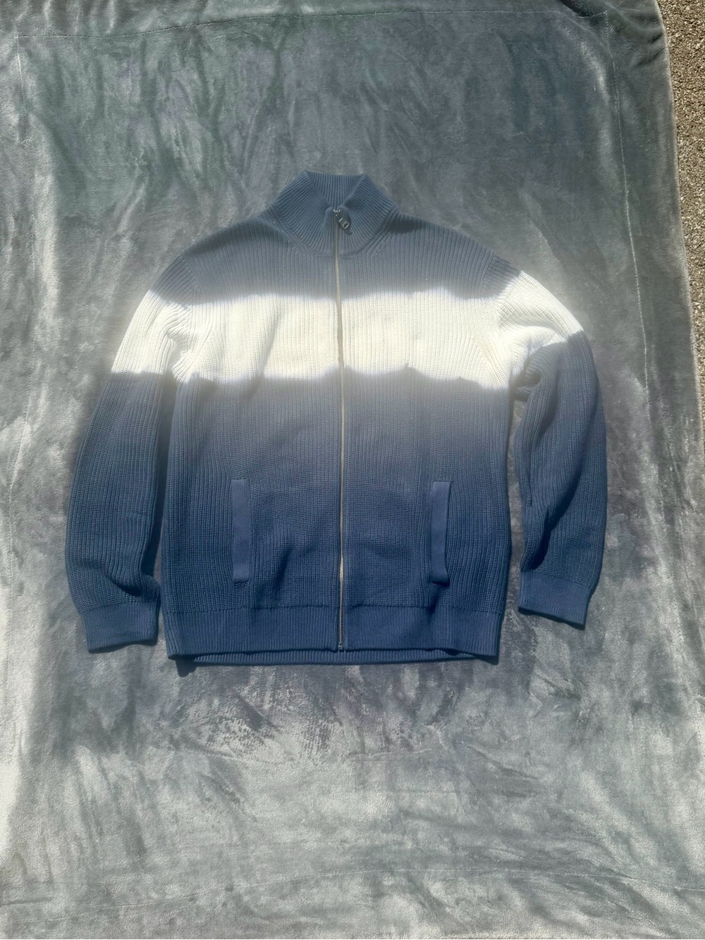 Banana Republic Men's Navy and White Zip-Front Ribbed Sweater Jacket